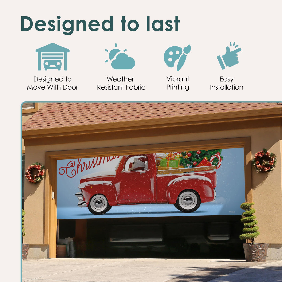 Red Truck Christmas Tree Double Garage Door Banner T346