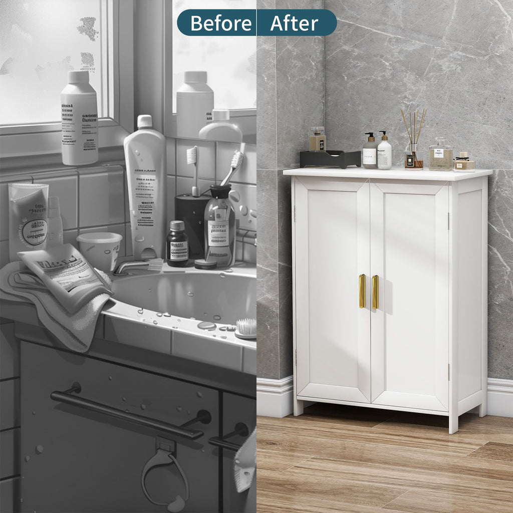 White 2 Door Bathroom Floor Storage Cabinet G278853