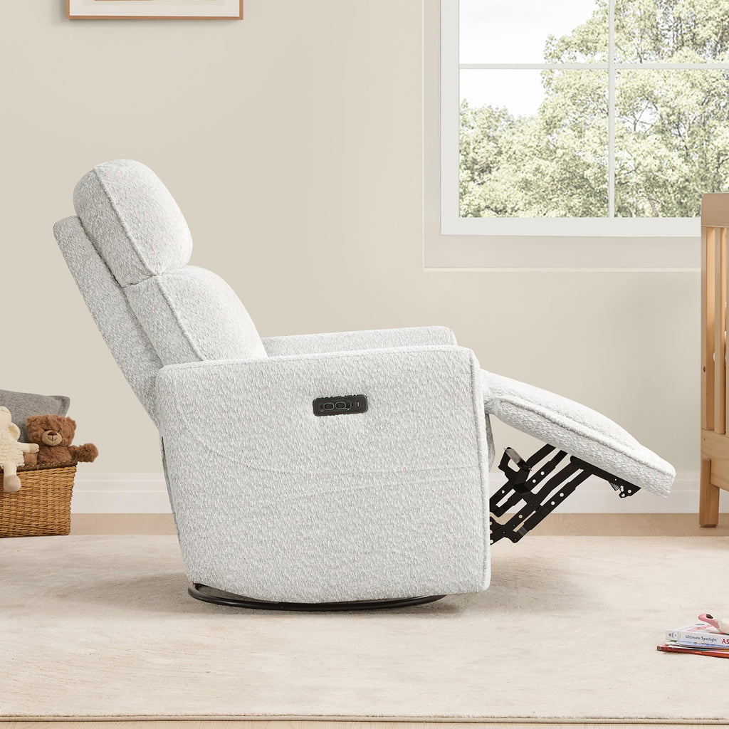 White Boucle Power Swivel Glider Recliner Chair Z340101