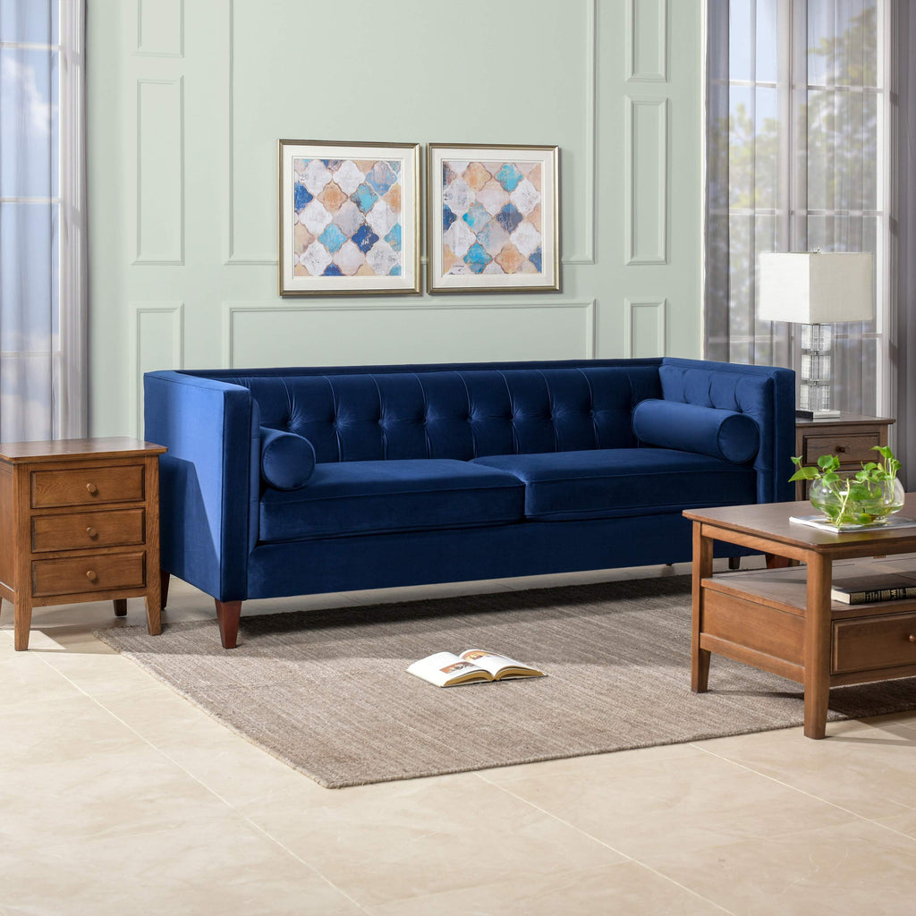 84" Navy Blue Velvet Tufted Sofa U24826