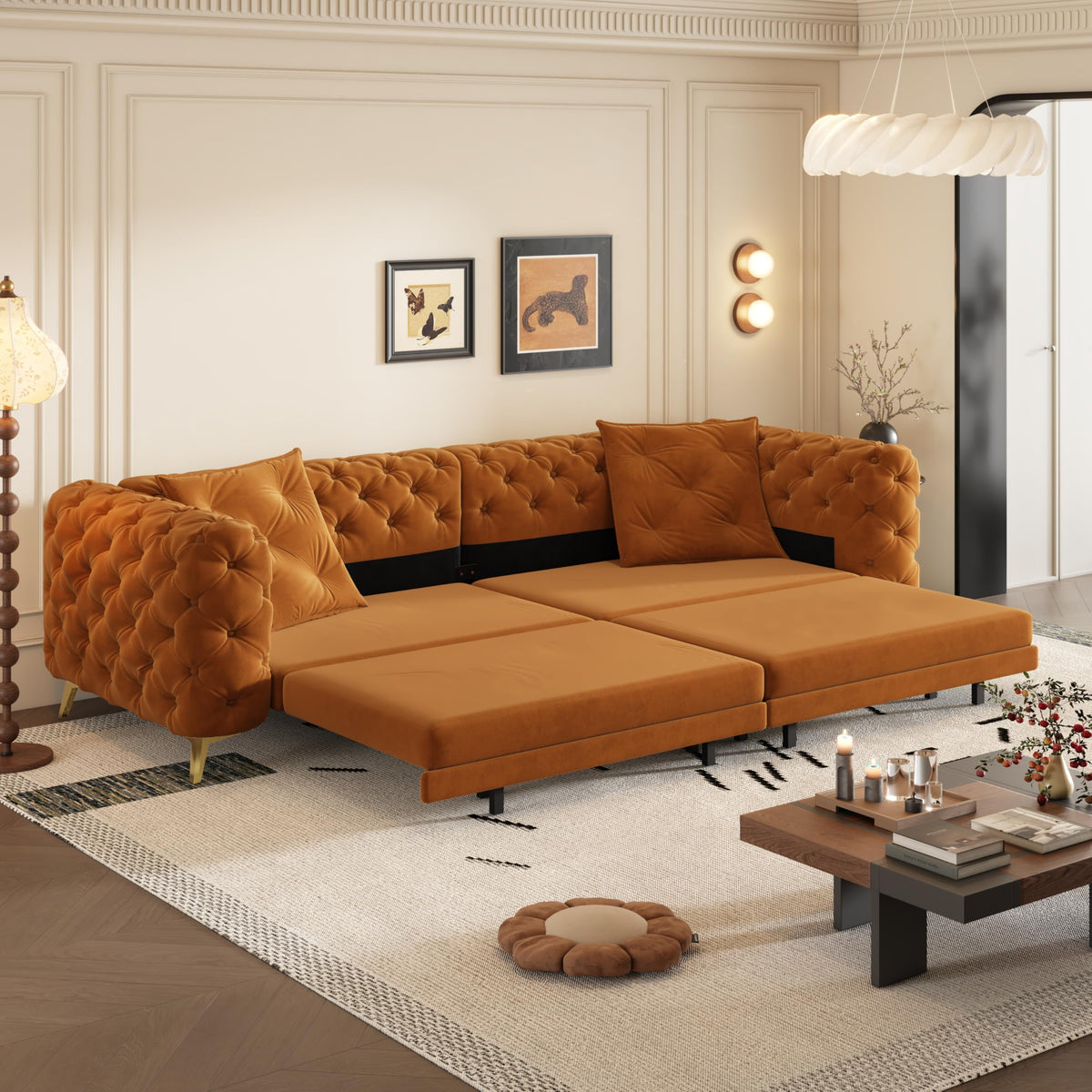 98" Button Tufted Velvet Sofa Bed I947068