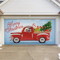 Red Truck Christmas Tree Double Garage Door Banner T346