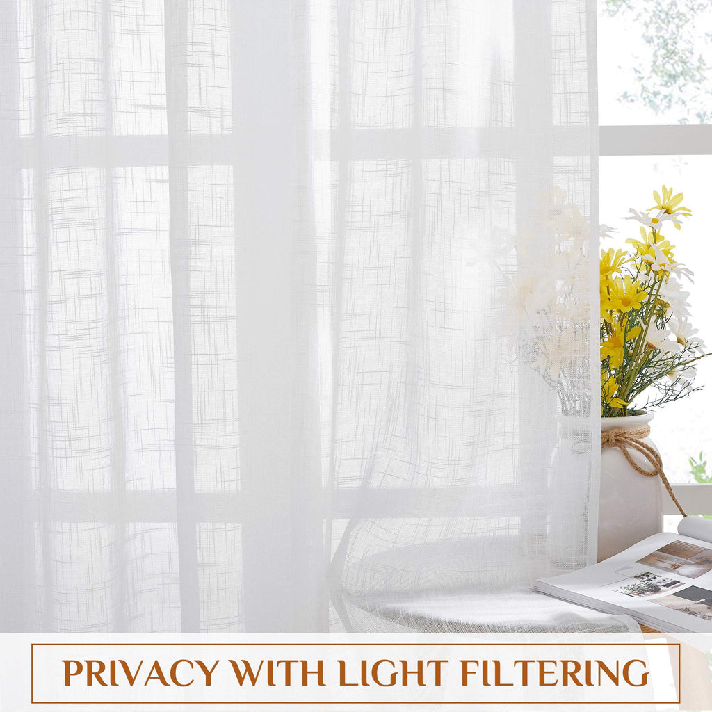 White Sheer Linen Curtains, 2 Panels, W52 x L95 Y7759