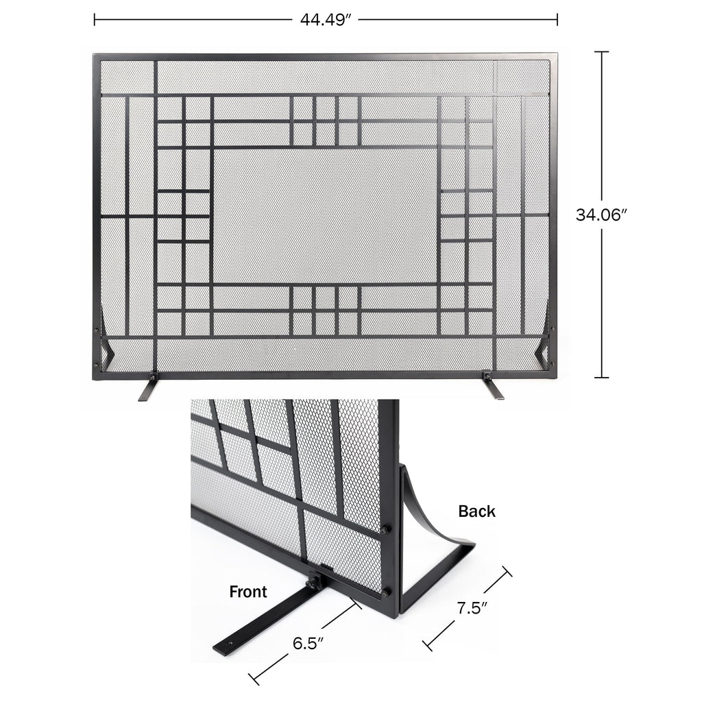 Single Panel Fireplace Screen with Mesh Spark Guard K9057