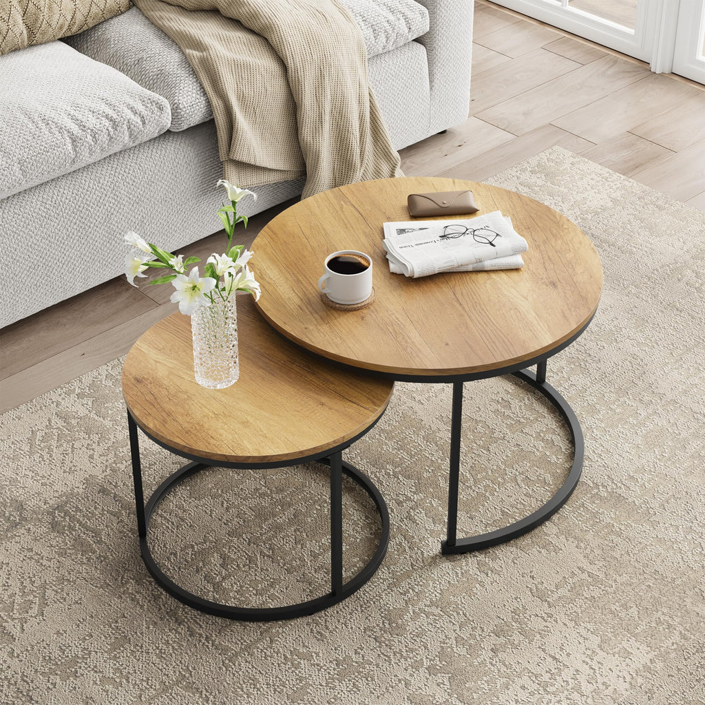 Set of 2 Round Wood Grain Coffee Table M785