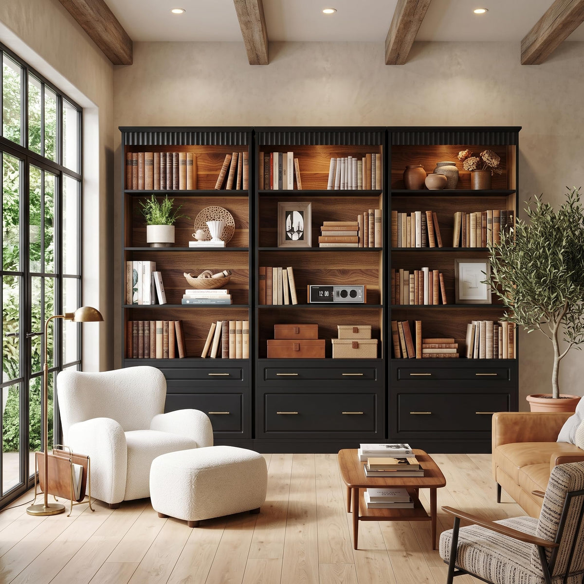 72" Tall Black 5-Tier Bookcase with 2 Drawers C75282