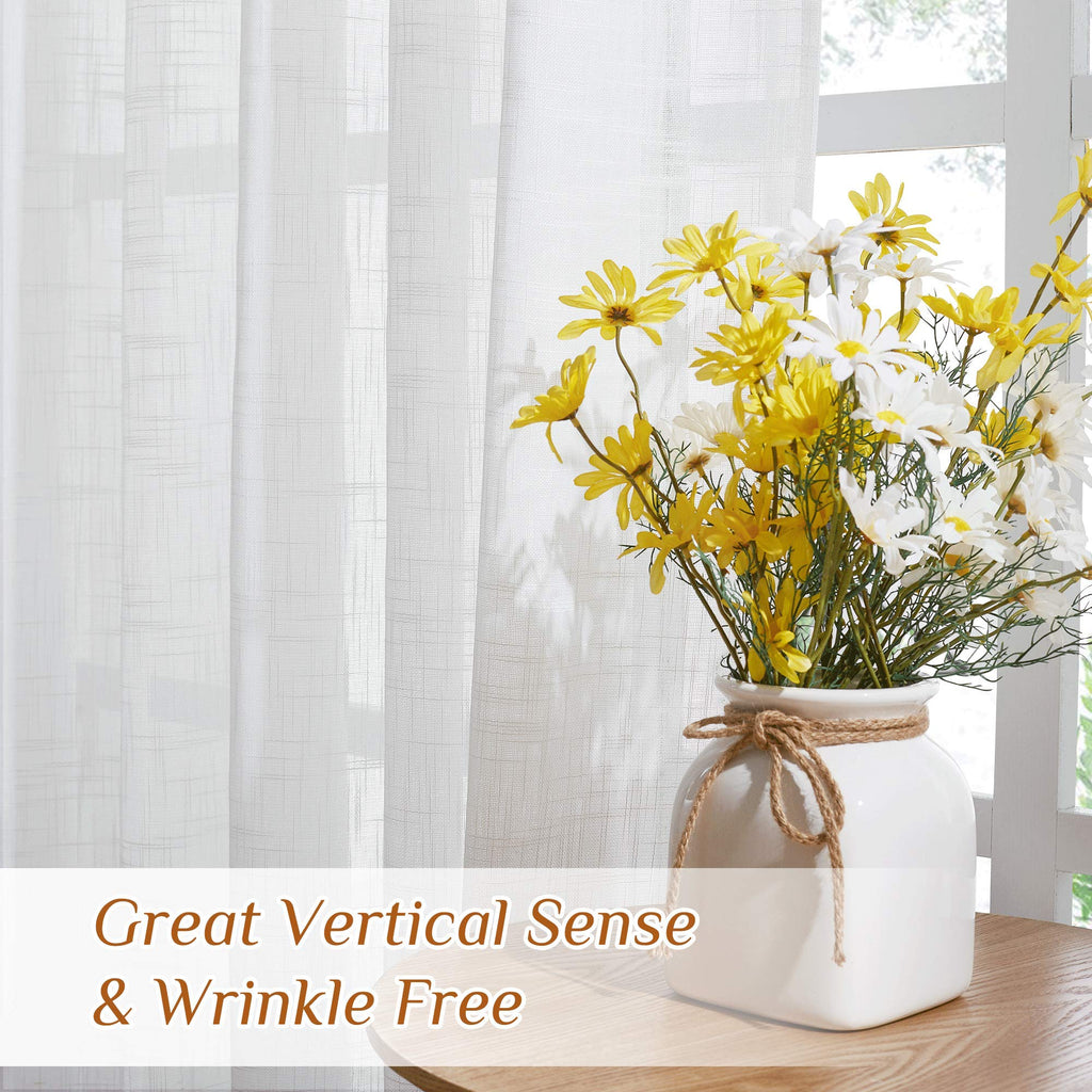 White Sheer Linen Curtains, 2 Panels, W52 x L95 Y7759