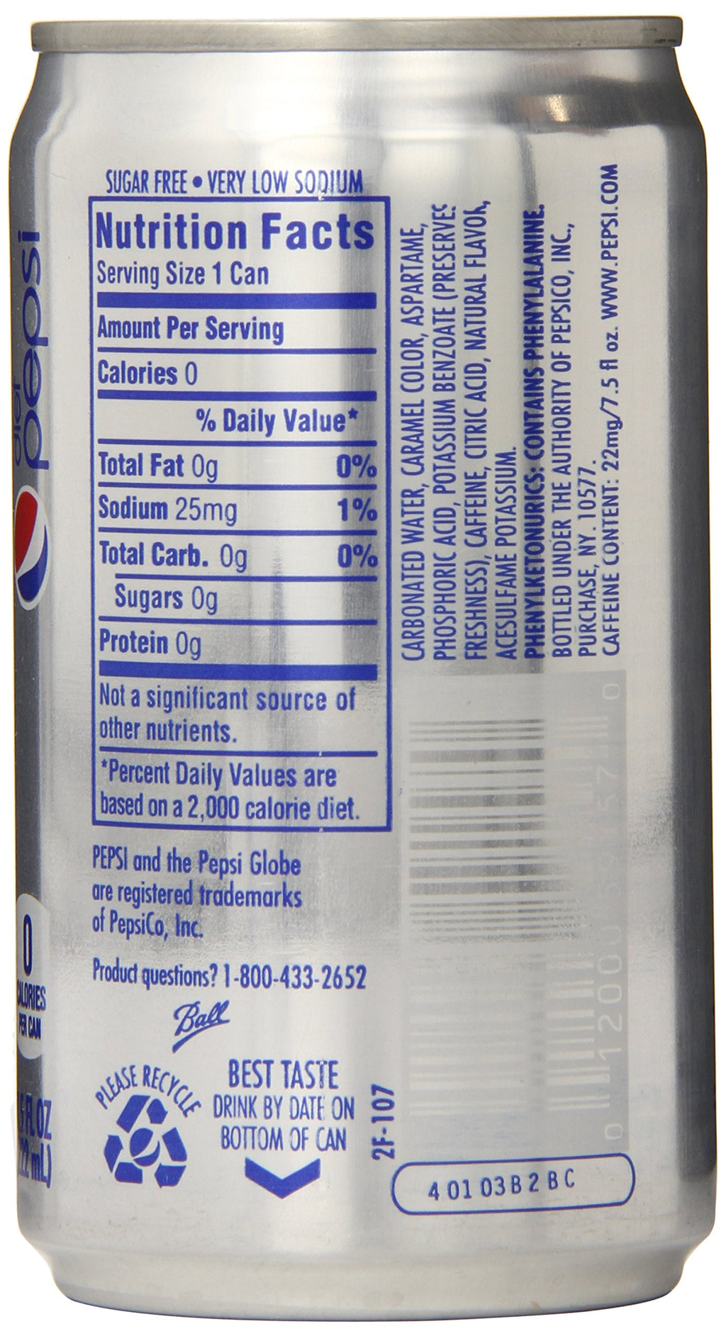 Diet Pepsi 7.5 Fl Oz Mini Cans 24 Pack U4322