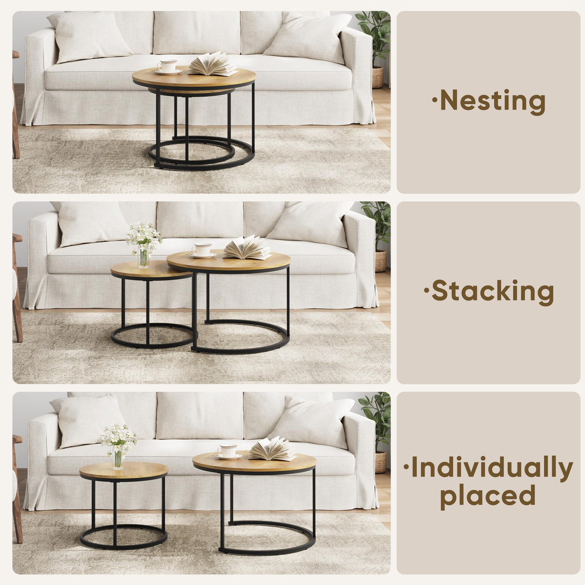 Set of 2 Round Wood Grain Coffee Table M785