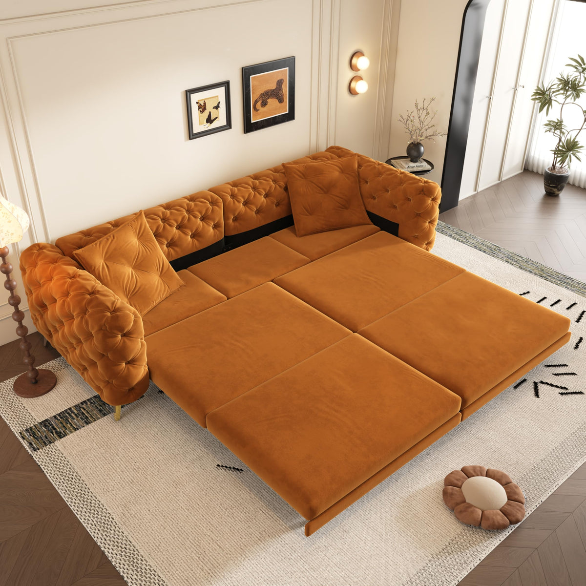 98" Button Tufted Velvet Sofa Bed I947068