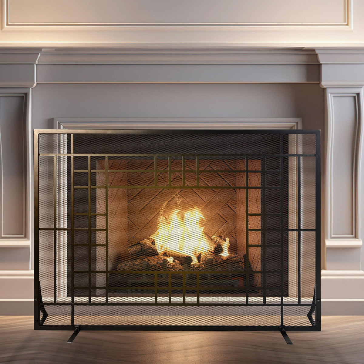 Single Panel Fireplace Screen with Mesh Spark Guard K9057