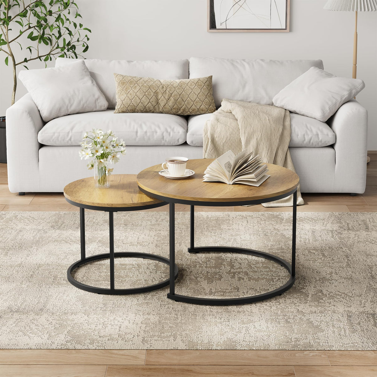 Set of 2 Round Wood Grain Coffee Table M785