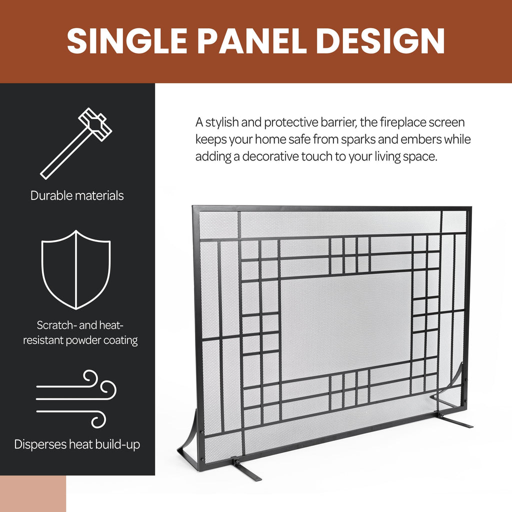Single Panel Fireplace Screen with Mesh Spark Guard K9057