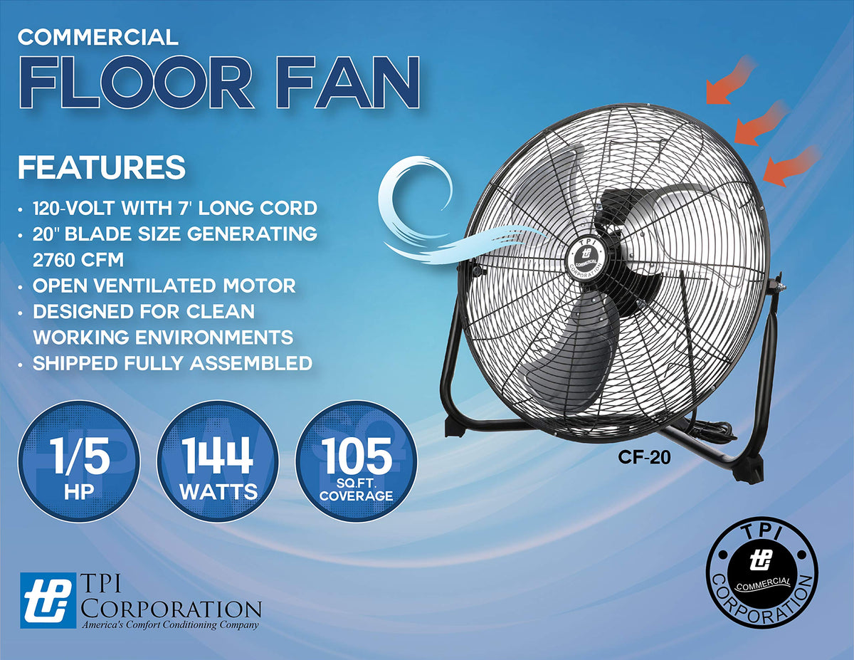 3-Speed 20” High-Velocity Non-Oscillating Floor Fan S190558
