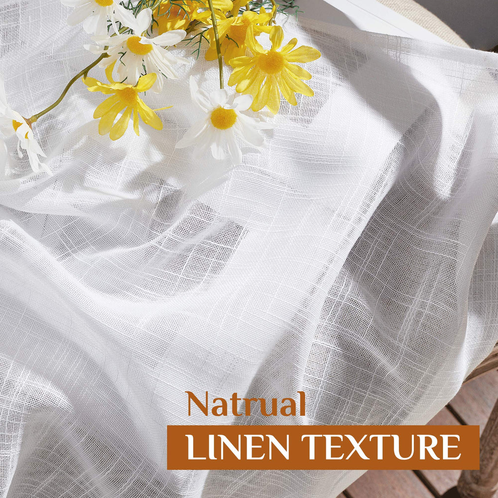 White Sheer Linen Curtains, 2 Panels, W52 x L95 Y7759