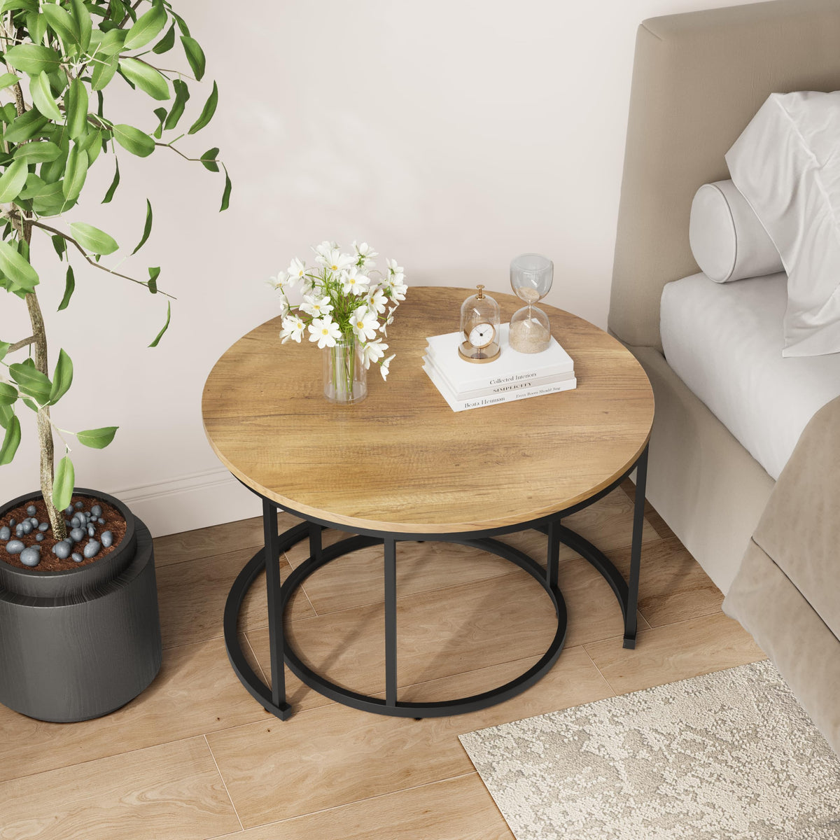 Set of 2 Round Wood Grain Coffee Table M785