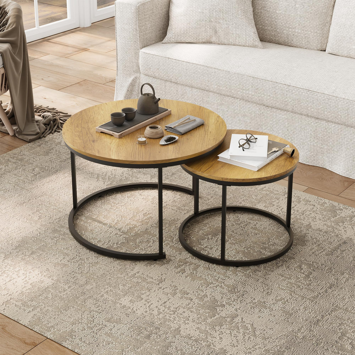 Set of 2 Round Wood Grain Coffee Table M785