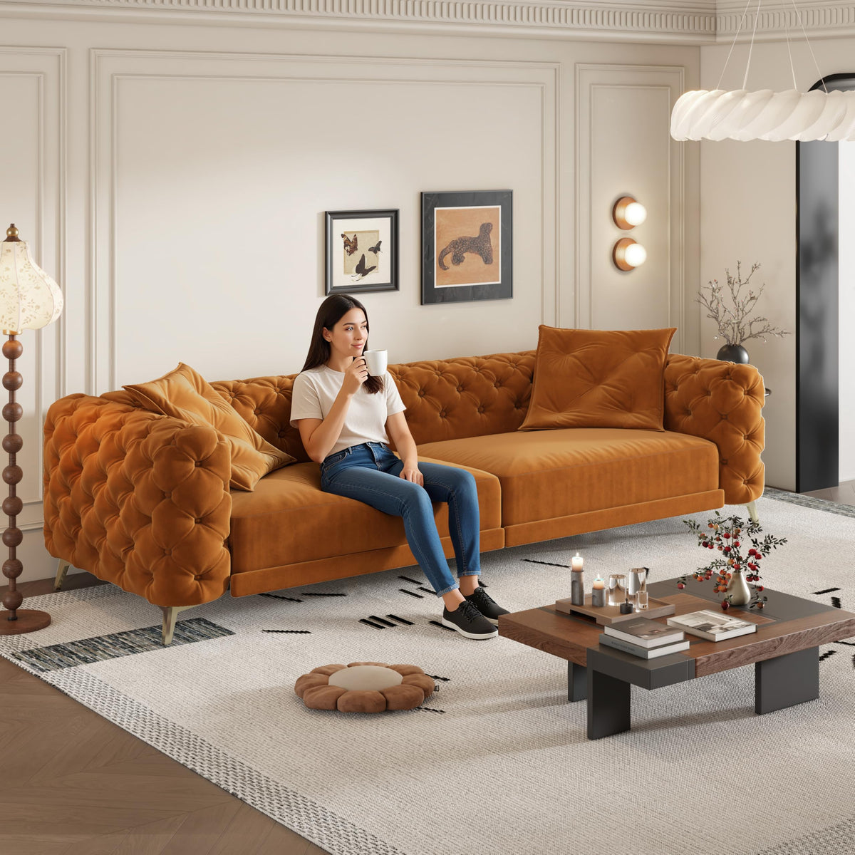 98" Button Tufted Velvet Sofa Bed I947068