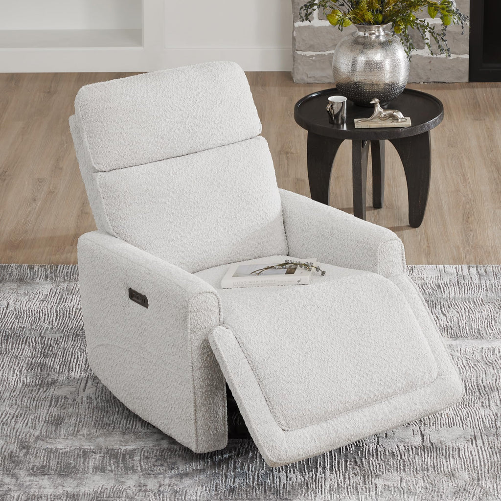 White Boucle Power Swivel Glider Recliner Chair Z340101