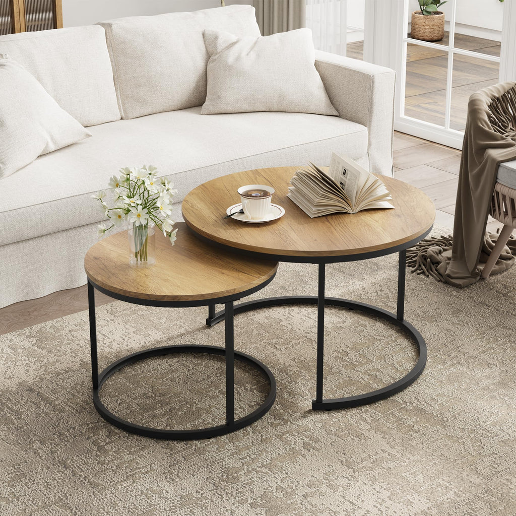Set of 2 Round Wood Grain Coffee Table M785
