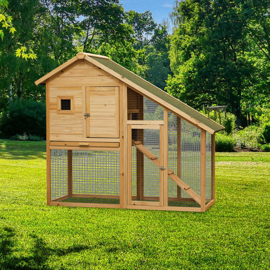 55" 2-Tier Wooden Rabbit Hutch with Ramp Y9753